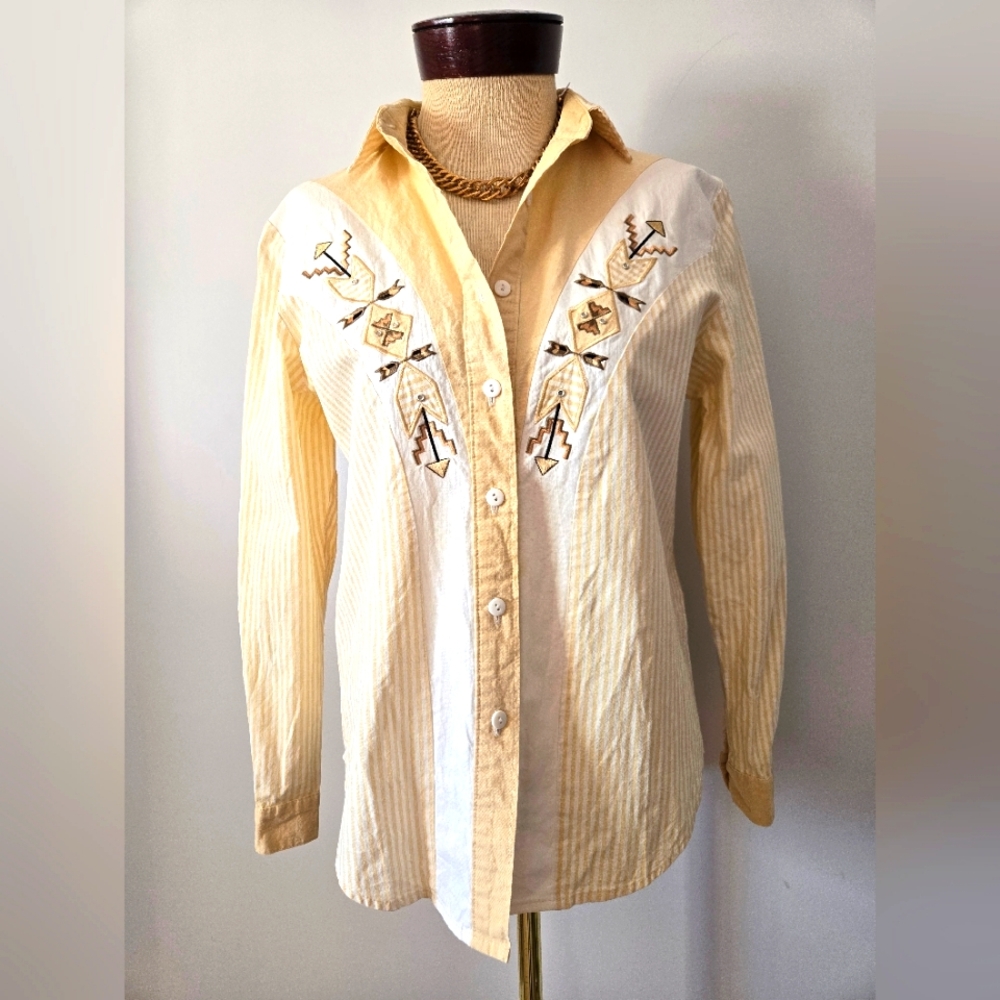 WILDFIRE Western Light Yellow Duck Embroidered Button-Up Shirt. Size Small - Picture 2 of 10
